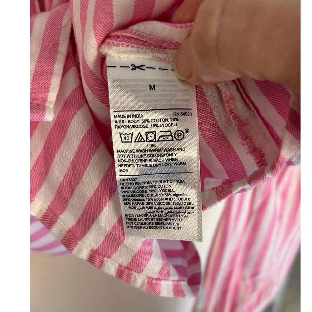 Old Navy Women's Sz M Pink & White Striped Peasant Style Button Up Blouse #0207 - Picture 7 of 8